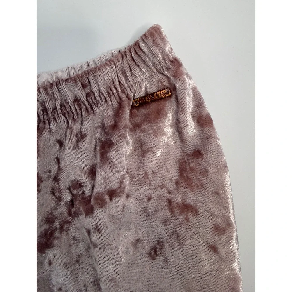 Danskin Womens Pink Crushed Velvet Pajama Set Short‎ Sleeve Button Top Cozy NWOT